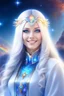 Placeholder: cosmic woman smile,galactic fédération, admiral from the future, one fine whole face, crystalline skin, expressive blue eyes,rainbow, smiling lips, very nice smile, costume pleiadian, Beautiful tall woman pleiadian Galactic commander, ship, perfect datailed golden galactic suit, high rank, long blond hair, hand whit five perfect detailed finger, amazing big blue eyes, smilling mouth, high drfinition lips, cosmic happiness, bright colors, blue, pink, gold, jewels, realist, high,ufo rainbow