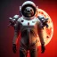 Placeholder: Highly detailed stunning image of undead zombie astronaut with iridescent blood red space suit,missing helmet face shield, dark fantasy, ghost in a shell, horror,evil, murderous,haunting,scary intricate details, cinematic, 8k, ultrarealistic, unreal engine,