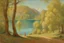 Placeholder: sunny day, lake, trees, sci-fi, mountains, galactic and trascendent, cosmic influence, friedrich eckenfelder and hans am ende impressionism paintings