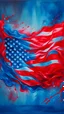 Placeholder: Painterly. Abstract. A violates in blue silk raiments. Anomalous red cloud issuing forth from the heart. Simple yet majestic American flag