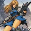 Placeholder: #5 Original coloured Art by masamune shirow Vortex Comic, 1988: female zombie slayer with weapons
