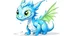 Placeholder: cartoon illustration: a cute ice dragon with big shiny eyes. The dragon is spreading his big wings