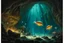 Placeholder: A mysterious underwater cave, rock formation, glowing jellyfish, strange aquatic creatures, art by Lucas Graciano.