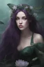 Placeholder: Dark green hair Water lilies long hair lotus night Fairy princess rapunzel hair queen crown dragonflies fireflies elven tiara flowers fairy wings gothic purple