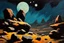 Placeholder: Rocks, night, 2000's sci-fi movies influence, otto pippel impressionism painting