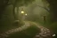 Placeholder: wooded forest cobblestone path lantern