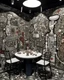 Placeholder: A dark warm gray pixelated pasta restaurant painted by Jean Dubuffet