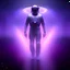 Placeholder: man in chapel floating up into the galaxy, purple lights, purple fog, detailed, realistic, 4k, hi def