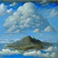 Placeholder: Islands in the sky filled with clouds painted by Claude Monet