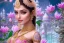 Placeholder: only one pretty indian girl just before a magical crystal flower lotus magnolia lys bougainvillier, blue gold house indian palace castle in the woods, magnolias pink,blue lake,sun,white swanns,pink vertical, blue lake,sharp, vines, candlelit, endor, ornate, elegant, highly detailed, artstation, concept art, smooth, sharp focus, illustration, 8k, splash art, wallpaper, key visual