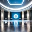 Placeholder: beautiful dance stage with no dancers in luxury modern hall dynamic lights, modern furniture light blue & gray theme