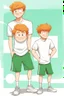 Placeholder: cartoon style, two teenage brothers, ginger hairs, one is slim, second chubby and lower, typical teenagers, white faces, green eyes, sport shoes, characteristic standing pose for book cover, white background