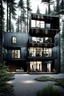 Placeholder: large house in the woods made from shipping containers, photorealistic