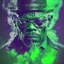 Placeholder: Joven Samuel l jackson con poco detalle borroso, mutando en un alienigena skrull, depresive green abstract digital art obscure smoke london dramatic, torbellino de oscuridad, en un estilo de arte lisergico experimental abstracto de poco detalle