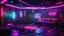 Placeholder: Cyberpunk apartment from the video game Cyberpunk2077. Detailed. Rendered in Unity. Japanese decorations. Purple lighting. Holograms. Environment art.