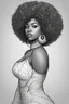 Placeholder: Create a coloring page of a beautiful curvy black female looking to the side with tight curly afro. No shading, No color, define lines, clean lines