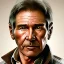 Placeholder: stunning photo realistic detailed head to waist portrait of harrison ford as han solo in star wars with photo realistic short hair, brown eyes,by Sergi Cadenas, Cindy Sherman, Sharp focus, weathered skin,space jacket from star wars,