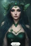 Placeholder: Dark green hair, elven crown, roses emerald, Water lilies, long hair lotus ,night, Fairy princess rapunzel hair ,queen crown, dragonflies fireflies ,elven tiara ,flowers, fairy wings, gothic, dark green ,fairy crown,butterflies