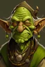 Placeholder: older goblin farmer with green and gold skin that is deeply wrinkled with a few earrings and other piercings.