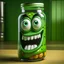 Placeholder: a jar of cartoon character pickles with crazy faces