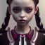 Placeholder: jenna ortega, wednesday addams hair style, wednesday make up, wednesday addams black dress, cinematic, addams family wednesday style, hyper detail, octane render, unreal engine 5, 8k resulation