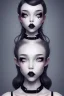 Placeholder: Girl, cute, beautiful, dark shadows, tilted head, black lipstick, grey skin, short black hair, choker, black sweater