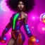 Placeholder: full body shot, masterpiece, best quality, family of three, black skinned, sparkling eyes, fluorescent skin, colorful makeup, disco, highly detailed body, afrofuturism, scifi, sun light, 4K, RAW, depth of field, high contrast, realistic details, 24mm