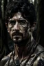 Placeholder: Photographic portrait Patrick Dempsey as fantasy alpha werewolf in human form very muscular short cropped black hair and stubble on chin, tribal tattoos wearing white button up shirt with rolled up sleeves realistic face, close-up, dark fantasy, fantasy forest, intricate details, hyper detailed, deviant art style