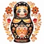 Placeholder: draw matryoshka dolls, the matryoshka is smiling, the kind sweet face of the matryoshka doll, behind the matryoshka Russian patterns in the style of Khokhloma