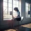 Placeholder: female student studying by the window, anime style,perfect face, cool face, ultra detail, unreal engine 5, cinema4d, sun light, studio lighting --ar 1:1 --v 4