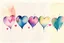 Placeholder: Five Abstract watercolour hearts with sketchy pencil outlines