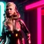 Placeholder: Actress, young Katheryn Winnick, blonde replicant woman, blade runner style, rain, fog, neon ambient, gradient color, clean skin, circuits, latex coat, cyber punk, neon, tubes, portrait, studio photo, unreal engine 5, smooth color, 16 bit, god lights, ray tracing, RTX, lumen lighting, ultra deatail, volumetric lighting, 3d, finely drawn, hd.