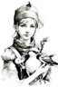 Placeholder: Watercolor black and white elf with a duck on the hands