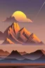 Placeholder: big rock mountains with and orange dawn sky with no clouds. mountains closer to the camara, jim lee style