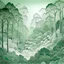 Placeholder: A pale grayish green enchanted frosty forest designed in Javanese shadow puppets painted by Qiu Ying