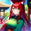 Placeholder: Clear focus, 8k, cat girl, high quality, detailed, red hair, green eyes, beautiful lighting, vibrant colors, Shrine Maiden clothes