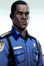 Placeholder: Draw me a black-skinned, young GTA character who is policeman officer. He should have a GTA mark, he should be tall,