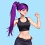 Placeholder: a pretty girl, skinny, relaxed, tank top, purple hair, ponytail, stylised, digital art
