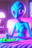 Placeholder: alien at a slumber party ,3d 4k octane render, smooth, sharp focus, highly detailed, unreal engine 5,