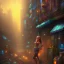 Placeholder: spray paint fantasy art, close up on human thief with great style,evening, seen from store window, dirty city alley, heist action, , book illustration, cartoon characters