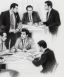 Placeholder: Pencil sketch of Four doctors are discussing ، on lined paper