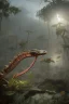 Placeholder: large venus fly trap with teeth eating a dragonfly, flowers, jungle, hyperrealistic, trees in background, digital art, alien like, disgusting, intricate, morbid, rainy, sinister, volumetric lighting, unreal engine, high resolution, 8k, depressing colors, dark colors, horror, horrific,