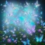 Placeholder: garden with subtle cristal transparent bright glitter blue butterfly, light, galactic, subtle flowers