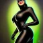 Placeholder: ultra detailed fullbody portrait of busty beautiful CatWoman, wearing skintight Black costume, extremely detailed digital painting, intrincate, extremely detailed smiling face,crystal clear Big Green eyes, in the style of Adam Hughes , mystical colors , perfectly centered image, perfect composition, rim light, beautiful lighting,8k, stunning scene, raytracing