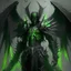 Placeholder: un demonio de armadura negra y verde y alas de ángel negras