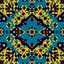 Placeholder: Front Symmetrical View Of Ethnic Cultural Pakistani Sindhi Ajrak Pattern. Using Colors Golden, Navy-Blue, Sky-Blue, Maroon And Black.