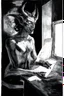 Placeholder: solana king liquidation flush devil in a dark room looking at computer oracle of delphi seeing the future in the style of surrealism black and white