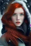 Placeholder: a beautiful girl with red hair ready for winter