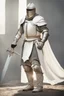 Placeholder: Picture of a knight wearing white armor and white cape with white helmet, holding sword and a shield