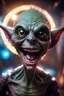 Placeholder: portrait through dirty warped lens of ultimate transcendent happy chat gremlin vampire alien frown with spotlights and huge tounge lashing out at portal, in front of space portal dimensional glittering device, bokeh like f/0.8, tilt-shift lens 8k, high detail, smooth render, down-light, unreal engine, prize winning